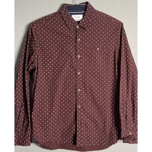 Level Ten Mens Size Medium Woven Button Down Shirt Modern Maroon Academia Career